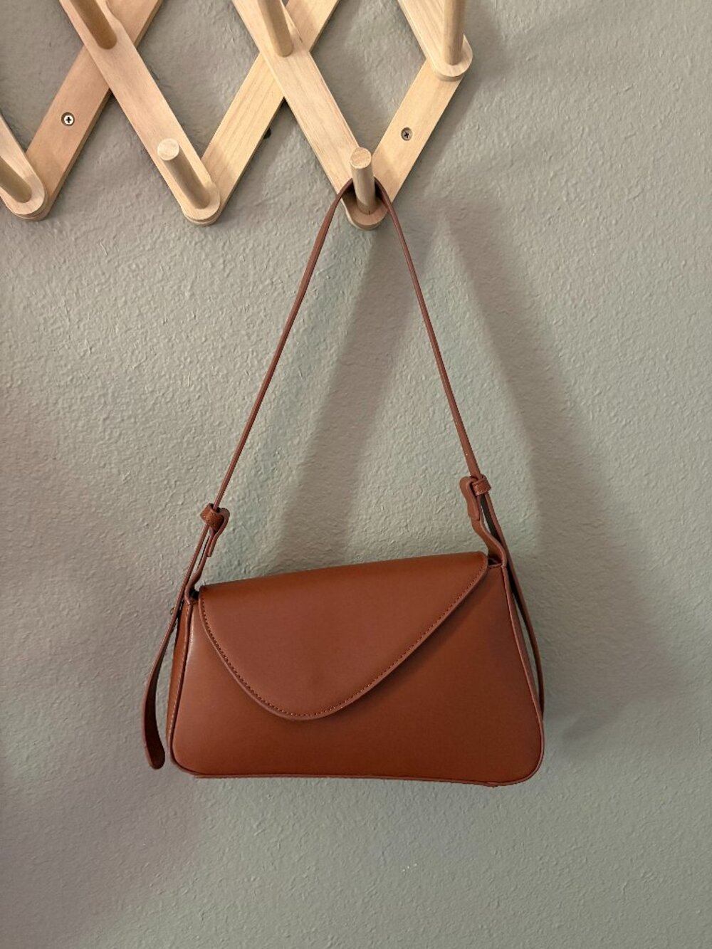 Asymmetrical Camel Faux Leather Purse